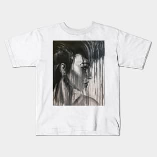 Fierce woman in a portrait pose of female power painted with drip style Kids T-Shirt